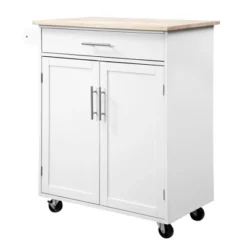 HOMCOM Kitchen Island Cart Rolling Trolley Cart With Drawer, Storage Cabinet & Towel Rack -Homcom GUEST 0173900e e25e 44f9 80cf 300779f2fa55
