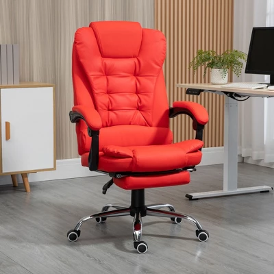 HOMCOM High-Back Executive Office Chair With Footrest, PU Leather Computer Chair With Reclining Function And Armrest, Ergonomic Office Chair, Red 2 HOMCOM High-Back Executive Office Chair With Footrest, PU Leather Computer Chair With Reclining Function And Armrest, Ergonomic Office Chair, Red - Image 2