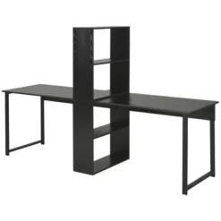 HOMCOM 88" Extra Long 2-Person Computer Desk With Storage Shelves Combo, Double Workstation Storage Study Writing Table For Home Office, Bookshelf -Homcom GUEST 053b1fe7 aabe 48e0 9ac2 98604c8a8159
