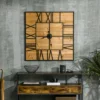 HOMCOM 36 Inch Large Wall Clock, Square Silent Non Ticking Metal Wood Farmhouse Roman Numeral Clocks Decor, Battery Operated, Black And Natural