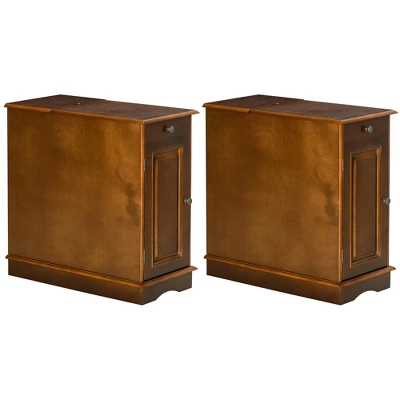 HOMCOM Side Table With Flip Top, Slim End Table With Storage Drawer And Cabinet For Living Room, Set Of 2, Espresso 3 HOMCOM Side Table With Flip Top, Slim End Table With Storage Drawer And Cabinet For Living Room, Set Of 2, Espresso - Image 3