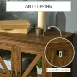 HOMCOM Rustic Kitchen Sideboard, Glass Door Buffet Cabinet, TV Stand With Adjustable Shelf For Dining Room, Natural -Homcom GUEST 06ebb2e0 126b 4ca1 b9fc f236bdfa8845