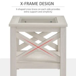 HOMCOM Farmhouse End Table, Sofa Side Table With Tempered Glass Top, Coffee Table With Underneath Storage Shelf For Living Room, Bedroom, White Oak -Homcom GUEST 0719b5e6 225a 42f1 a52d 29059c9cc2b7