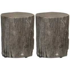 HOMCOM Side Table With Round Tabletop, Tree Stump Shape Concrete End Table With Wood Grain Finish, For Indoors And Outdoors, Set Of 2, Gray 7 HOMCOM Side Table With Round Tabletop, Tree Stump Shape Concrete End Table With Wood Grain Finish, For Indoors And Outdoors, Set Of 2, Gray -Homcom GUEST 0730422c 1acf 4504 8749 0ab325efb562