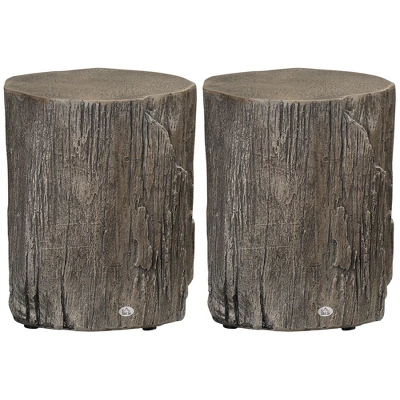 HOMCOM Side Table With Round Tabletop, Tree Stump Shape Concrete End Table With Wood Grain Finish, For Indoors And Outdoors, Set Of 2, Gray 3 HOMCOM Side Table With Round Tabletop, Tree Stump Shape Concrete End Table With Wood Grain Finish, For Indoors And Outdoors, Set Of 2, Gray - Image 3
