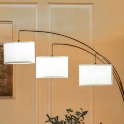 HOMCOM Arc Floor Lamp With 3 Hanging Drum Shape Lampshade, Flexible Steel Pole And Marble Round Base, Black/White -Homcom GUEST 07a8dccc be8b 44fa 96da 5e1cfcb0b525