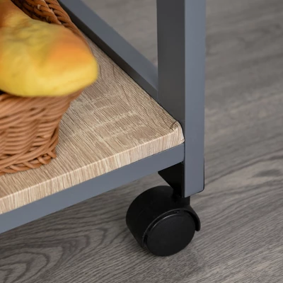 HOMCOM Mobile Rolling Kitchen Island Trolley Serving Cart With Underneath Drawer & Slide-Out Wire Storage Basket, Grey 7 HOMCOM Mobile Rolling Kitchen Island Trolley Serving Cart With Underneath Drawer & Slide-Out Wire Storage Basket, Grey - Image 7