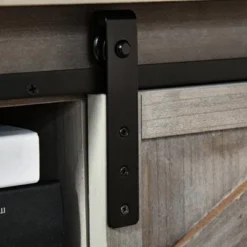 HOMCOM Farmhouse Style Console Table With Sliding Barn Doors And 4 Open Storage Compartments And Elevated Base, Gray -Homcom GUEST 08f0fc1c 8dd7 41c2 b447 d9e65a6febaf