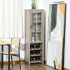 HOMCOM Tall Wine Cabinet, Bar Display Cupboard With 12-Bottle Wine Rack, Glass Door And 3 Storage Compartment For Living Room, Home Bar, Dining Room