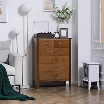 HOMCOM Tall Dresser For Bedroom, 6 Drawer Dresser, Chest Of Drawers With Bamboo Frame, Brown 1 HOMCOM Tall Dresser For Bedroom, 6 Drawer Dresser, Chest Of Drawers With Bamboo Frame, Brown