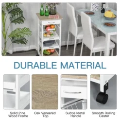 HOMCOM 32.25" Wooden Rolling Kitchen Storage Cart On 360° Swivel Wheels With Ample Storage Space & Solid Structure -Homcom GUEST 0c96c5eb 18ba 41e5 8a24 4eb193e557d1