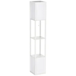 HOMCOM Modern Floor Lamp With Shelves & Dual Ambient Lighting, Tall Standing Lamp For Living Room, Bedroom, Fabric Lampshade, White -Homcom GUEST 0d802238 9b96 497e b701 e339a15525fd