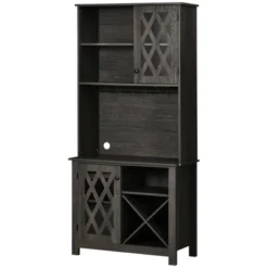 HOMCOM 72" Kitchen Pantry, Buffet With Hutch, Cupboard For Microwave, With 2 Door Cabinet, Wine Glasses Rack And 12-Bottle Wine Rack, Dark Grey -Homcom GUEST 0dc20627 42ce 4c5c 8b5b 4274c00148ba