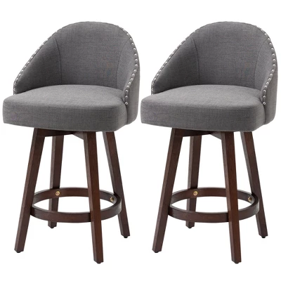 HOMCOM Bar Stools Set Of 2, Linen Fabric Kitchen Counter Stools With Nailhead Trim, Rubber Wood Legs And Footrest For Dining Room, Counter, Pub 3 HOMCOM Bar Stools Set Of 2, Linen Fabric Kitchen Counter Stools With Nailhead Trim, Rubber Wood Legs And Footrest For Dining Room, Counter, Pub - Image 3