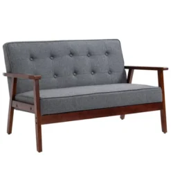 HOMCOM Modern Upholstered 2-Seat Loveseat Sofa With Linen-Touch Fabric And Rubberwood Legs, Gray -Homcom GUEST 1224d91d 8272 4380 8e68 4bce79fbbc0b