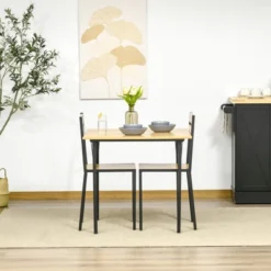 HOMCOM Industrial 3-Piece Dining Table Set, Square Kitchen Table With 2 Chairs For Dorms, Apartments, Studios, Bamboo Wood Grain -Homcom GUEST 155547c4 f336 48f3 9376 1f4b3c8a9a75