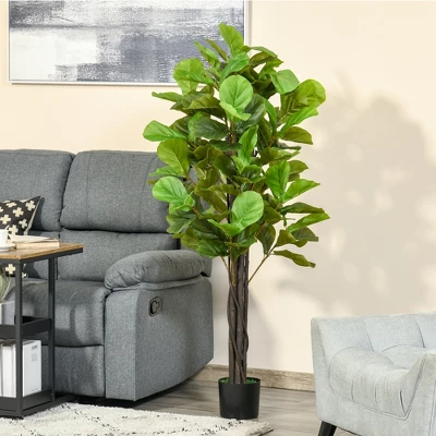 HOMCOM 5FT Artificial Fiddle Leaf Fig Tree, Faux Decorative Plant In Nursery Pot For Indoor Or Outdoor Décor 2 HOMCOM 5FT Artificial Fiddle Leaf Fig Tree, Faux Decorative Plant In Nursery Pot For Indoor Or Outdoor Décor - Image 2