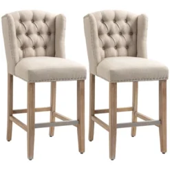 HOMCOM Counter Height Bar Stools Set Of 2, Upholstered 26.75" Seat Height Barstools, Breakfast Chairs With Nailhead-Trim & Tufted Back, Wood Legs -Homcom GUEST 15c1c89e e842 48a9 aa75 15f912096d8f