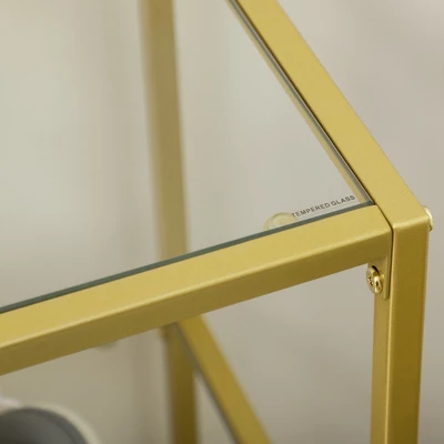 HOMCOM Gold Console Table, 39" Tempered Glass Behind Sofa Table, Narrow Entryway Table With Storage Shelves, Steel Frame Glass Table 4 HOMCOM Gold Console Table, 39" Tempered Glass Behind Sofa Table, Narrow Entryway Table With Storage Shelves, Steel Frame Glass Table - Image 4