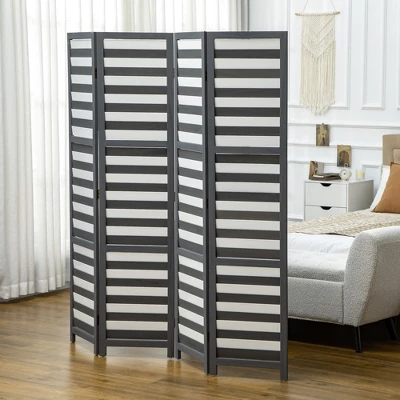 HOMCOM 5.6' 4 Panel Room Divider Folding Privacy Screen Panel, Louvred Freestanding Privacy Divider, White / Grey 1 HOMCOM 5.6' 4 Panel Room Divider Folding Privacy Screen Panel, Louvred Freestanding Privacy Divider, White / Grey