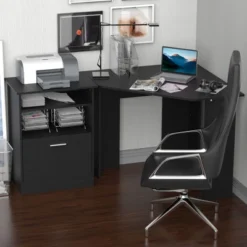HomCom 2 Piece Corner Computer Desk Workstation With Printer Stand Storage Cabinet -Homcom GUEST 178e98d7 1b49 4746 8529 495700db5986