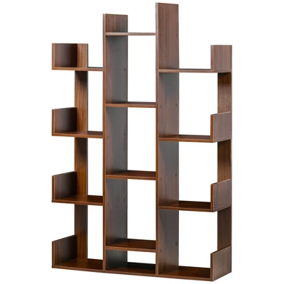HOMCOM Tree Bookshelf, Modern Freestanding Bookcase With 13 Open Shelves, Display Unit For Living Room, Study, Or Office, Brown 3 HOMCOM Tree Bookshelf, Modern Freestanding Bookcase With 13 Open Shelves, Display Unit For Living Room, Study, Or Office, Brown - Image 3
