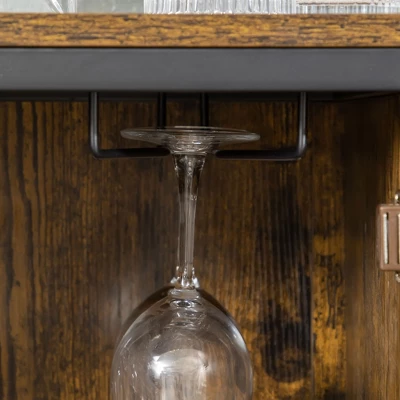 HOMCOM Industrial Wine Rack For 9 Bottles, Retro Liquor Cabinet With Glass Holders, Mesh Doors, And Storage Shelf For Home Bar, Dining Room, Brown 4 HOMCOM Industrial Wine Rack For 9 Bottles, Retro Liquor Cabinet With Glass Holders, Mesh Doors, And Storage Shelf For Home Bar, Dining Room, Brown - Image 4