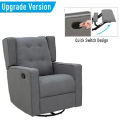 HOMCOM Wingback Recliner Chair Manual Rocking Sofa 360° Swivel Glider With Button Tufted, Padded Seat, Single Home Theater Seating For Living Room Bedroom -Homcom GUEST 1a985d7d 2920 4f4b a491 f6bb34d5593a