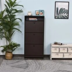 HOMCOM Trendy Shoe Storage Cabinet With 3 Large Fold-Out Drawers & A Spacious Top Surface For Small Items, Espresso