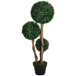 HOMCOM 35.5" Artificial Plant For Home Decor Indoor & Outdoor Fake Plant Artificial Tree In Pot, Ball Boxwood Topiary Tree -Homcom GUEST 1ae2a353 ab85 45f1 b437 fa44817cd704
