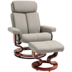 HOMCOM Recliner Chair With Ottoman, 360° Swivel Reclining Chair With Wood Base And Matching Footrest, Gray -Homcom GUEST 1b7659f3 009e 4bf6 9c78 d76ab414ff7e