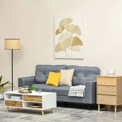 HOMCOM Hand-Painted Canvas Wall Art For Living Room Bedroom, Painting Gold Ginkgo Leaves, 39.25" X 31.5" 2 HOMCOM Hand-Painted Canvas Wall Art For Living Room Bedroom, Painting Gold Ginkgo Leaves, 39.25" X 31.5" - Image 2