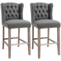HOMCOM Counter Height Bar Stools Set Of 2, Upholstered 26.75" Seat Height Barstools, Breakfast Chairs With Nailhead-Trim & Tufted Back, Wood Legs -Homcom GUEST 1ca547cb e8ea 4e4b 8a38 04abf9c072e2