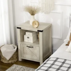 HOMCOM Industrial Side Table With 1 Drawer 1 Open Shelf And Big Tabletop