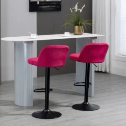 HOMCOM Adjustable Bar Stools Set Of 2, Velvet Counter Height Barstool, Upholstered Kitchen Stool With Swivel Seat, Steel Frame, Footrest For Kitchen Counter And Dining Room, ‎Red -Homcom GUEST 1f48f648 bcb4 4001 8004 a75ae00f6f5f