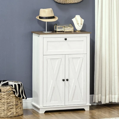 HOMCOM Farmhouse Storage Cabinet, Sideboard With Double Doors, Drawer, And Adjustable Shelf For Kitchen, Bedroom, Living Room, White 2 HOMCOM Farmhouse Storage Cabinet, Sideboard With Double Doors, Drawer, And Adjustable Shelf For Kitchen, Bedroom, Living Room, White - Image 2