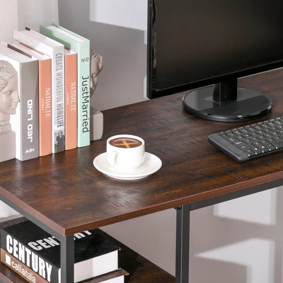 HOMCOM L-Shaped Home Office Desk With Bottom Tower Shelf, 3 Cube Shelves, Computer Writing Desk With Metal Frame, Walnut Brown 4 HOMCOM L-Shaped Home Office Desk With Bottom Tower Shelf, 3 Cube Shelves, Computer Writing Desk With Metal Frame, Walnut Brown - Image 4