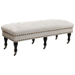 HOMCOM Mobile Upholstered Bench Rolling Button-Tufted Fabric Accent Ottoman With Nailhead Trim & Wheels -Homcom GUEST 2204e323 8960 4aa5 8af5 ed7d4a88ccc6