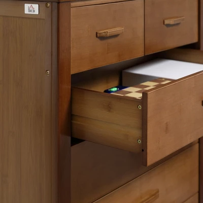 HOMCOM Tall Dresser For Bedroom, 6 Drawer Dresser, Chest Of Drawers With Bamboo Frame, Brown 5 HOMCOM Tall Dresser For Bedroom, 6 Drawer Dresser, Chest Of Drawers With Bamboo Frame, Brown - Image 5