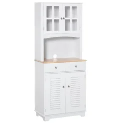 HOMCOM 67" Modern Buffet With Hutch, Louvered Kitchen Pantry Microwave Cabinet With Framed Glass Doors And 2 Drawers, White 8 HOMCOM 67" Modern Buffet With Hutch, Louvered Kitchen Pantry Microwave Cabinet With Framed Glass Doors And 2 Drawers, White -Homcom GUEST 222e08ab 4f68 4c38 97c6 37c8d6b86790