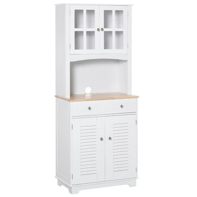 HOMCOM 67" Modern Buffet With Hutch, Louvered Kitchen Pantry Microwave Cabinet With Framed Glass Doors And 2 Drawers, White 3 HOMCOM 67" Modern Buffet With Hutch, Louvered Kitchen Pantry Microwave Cabinet With Framed Glass Doors And 2 Drawers, White - Image 3