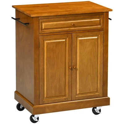 HOMCOM Modern Kitchen Island On Wheels, Rolling Serving Cart With Drawer, Storage Cabinet, And 2 Towel Racks For Dining Room, Brown 3 HOMCOM Modern Kitchen Island On Wheels, Rolling Serving Cart With Drawer, Storage Cabinet, And 2 Towel Racks For Dining Room, Brown - Image 3