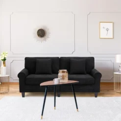 HOMCOM Modern 3-Seater Sofa 78" Thick Padded Comfy Couch With 2 Pillows, Corduroy Fabric Upholstery, Pine Wood Legs And Rounded Arms For Living Room