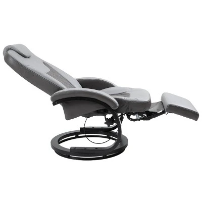 HOMCOM PU Recliner Reading Armchair With Footrest, Headrest And Round Steel/Wood Base For Living Room Or Office, Gray 6 HOMCOM PU Recliner Reading Armchair With Footrest, Headrest And Round Steel/Wood Base For Living Room Or Office, Gray - Image 6