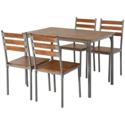 HOMCOM Modern 5-Piece Wooden Counter Dining Kitchen Table Set, 1 Table 4 Chairs Metal Legs, Suitable For Outdoors, Brown -Homcom GUEST 25b4f8e8 2c1c 4477 b0c9 919c5d07b5a9