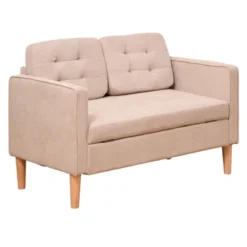 HOMCOM Modern 2-Seater Loveseat Button-Tufted Fabric Couch With Storage Chest, Cushions And Rubberwood Legs For Living Room -Homcom GUEST 26792b1e c395 426b 807d cdbaea6ccd42