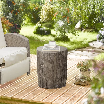 HOMCOM Tree Stump Stool, Decorative Side Table With Round Tabletop, Concrete End Table With Wood Grain Finish, For Indoors And Outdoors, Grey 2 HOMCOM Tree Stump Stool, Decorative Side Table With Round Tabletop, Concrete End Table With Wood Grain Finish, For Indoors And Outdoors, Grey - Image 2