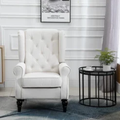 HOMCOM Button-Tufted Accent Chair With High Wingback, Rounded Cushioned Armrests And Thick Padded Seat