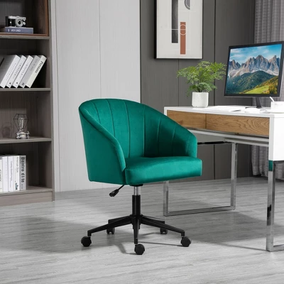 HOMCOM Retro Mid-Back Swivel Fabric Computer Desk Chair Height Adjustable With Metal Base, Leisure Task Chair On Rolling Wheels For Home Office, Green 2 HOMCOM Retro Mid-Back Swivel Fabric Computer Desk Chair Height Adjustable With Metal Base, Leisure Task Chair On Rolling Wheels For Home Office, Green - Image 2