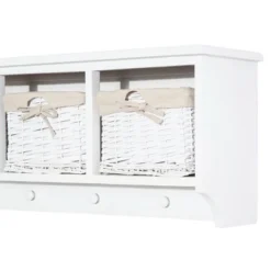 HomCom 32" Rustic Floating Shelf With Coat Hooks And Baskets - Antique White -Homcom GUEST 292dbb19 6b29 4003 b2f4 7ea3ef053182